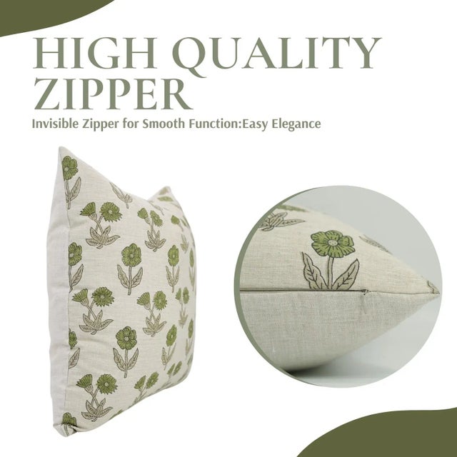 Contemporary Fabdivine Artistic Block Kirti Print Linen Blend Pillow Cover- 26x26 For Sale - Image 3 of 5