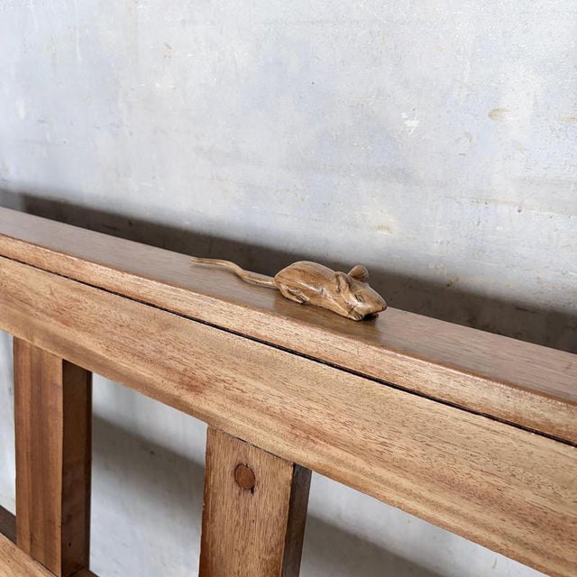 Wood Yorkshire Oak & Pine Church Pew Bench with Hand-Carved Mouse, 1950s For Sale - Image 7 of 11