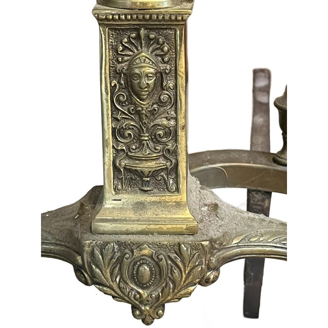 Pair of VIntage Brass Andirons in Regency Revival Style For Sale - Image 11 of 11