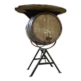 Antique Custom Barrel Pub Table With Stone Top For Sale