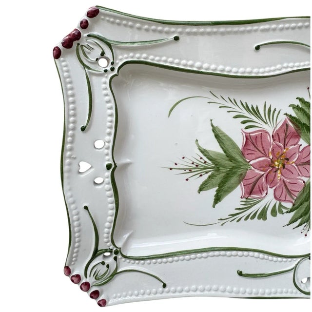 Majolica Vintage Majolica Poinsettia Serving Tray / Platter From Portugal For Sale - Image 4 of 11