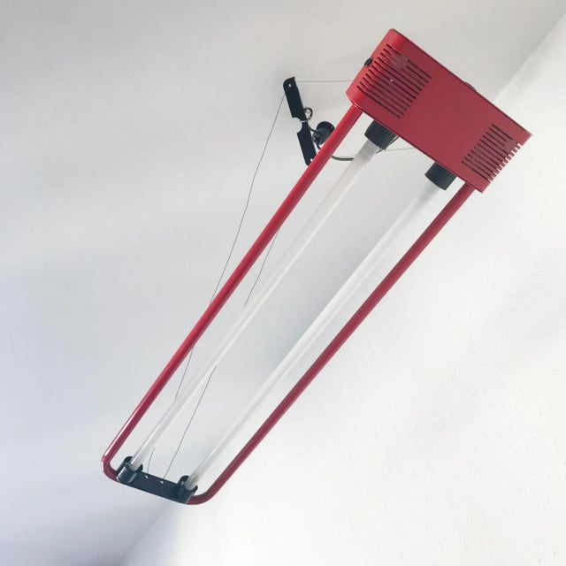 Red Large Fluorescent Ceiling Light by Gian N. Gigante for Zerbetto, 1980s For Sale - Image 8 of 13
