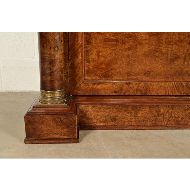 Baker Furniture Style French Empire Burl Wood Sideboard or Bar Cabinet With Mounted Ormolu For Sale - Image 10 of 15