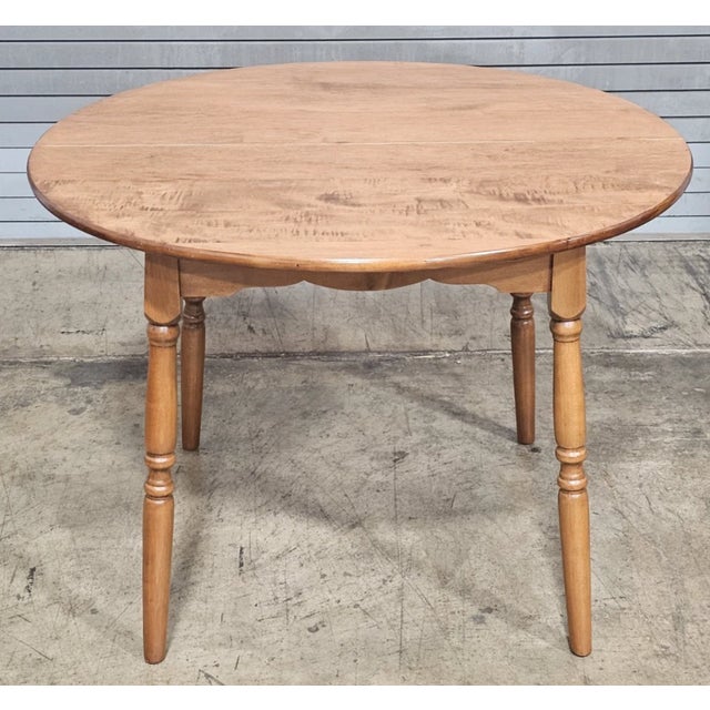 Store Item: Solid Maple & Tiger Maple Bench Made Round Dining Table Tavern Table Description: Round table top of solid...