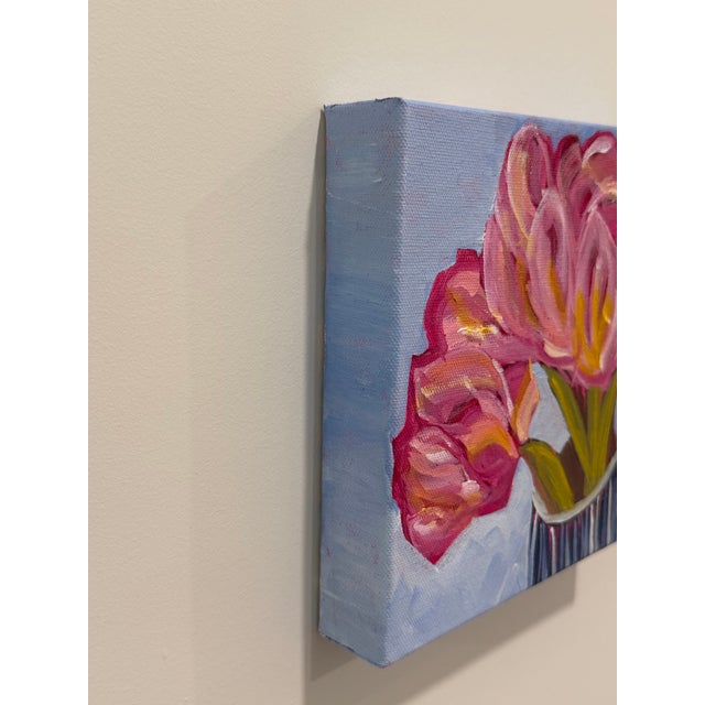 Modern Abstract Floral Folk Art Acrylic Painting on Canvas, Signed, Framed, Dated For Sale - Image 4 of 6