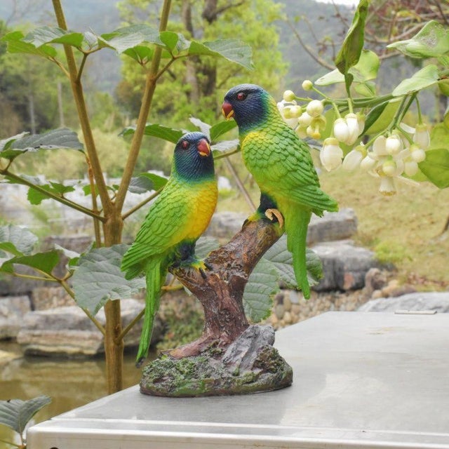 2020s Resin Parakeet Figurine – 7.5" Realistic Bird Sculpture on Branch For Sale - Image 5 of 5
