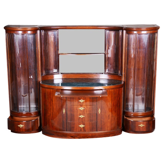 Art Deco Oval-Shaped Sideboard in Rosewood & Original Glass and Mirror, Czech, 1920s For Sale
