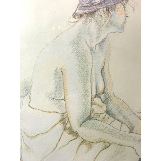 1970s Vintage 1971 Original Leslie Bowen Nude Lady Woman Pencil Crayon Drawing Sketch For Sale - Image 5 of 14