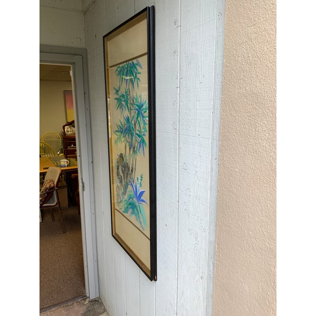 Mid 20th century chinoiserie painting. Beautiful watercolor on silk. The blue and green are very vibrant. Silk painting...