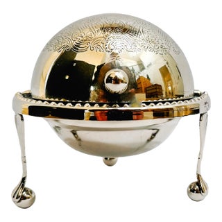 Mid 20th Century English Silver-Plated Roll Top Caviar / Butter Dish With Glass Liner - Caviar Server For Sale