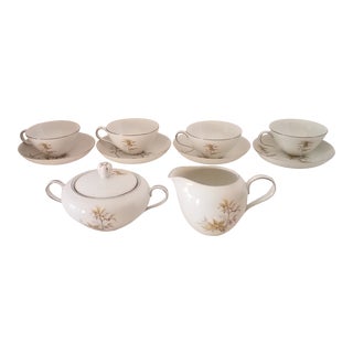 Japanese Harmony House China Federal Gold Platinum Trim Sunny Glade Pattern Coffee Set - 11 Pieces For Sale