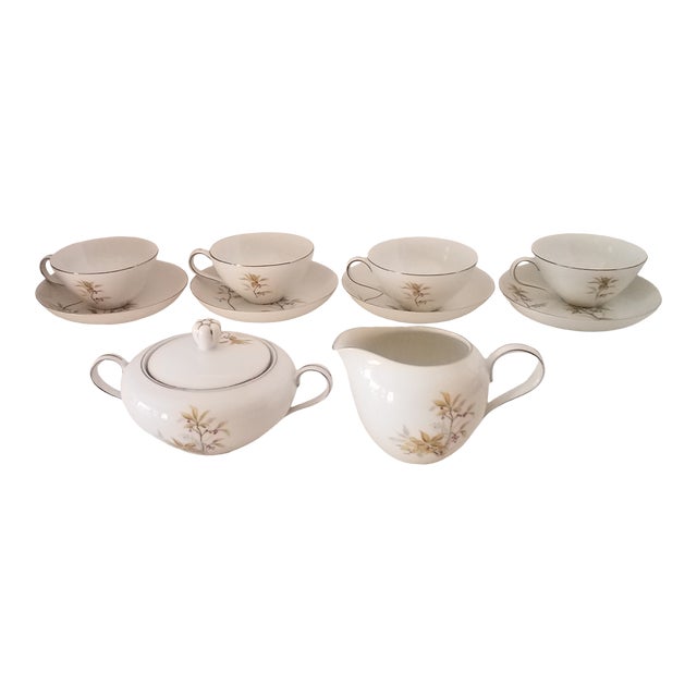 Japanese Harmony House China Federal Gold Platinum Trim Sunny Glade Pattern Coffee Set - 11 Pieces For Sale