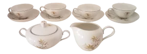 Japanese Harmony House China Federal Gold Platinum Trim Sunny Glade Pattern Coffee Set - 11 Pieces