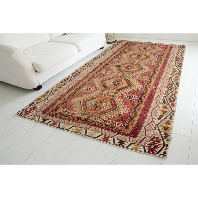 Mid 20th Century Large Red & Rose Flatweave Kilim Rug For Sale - Image 9 of 10