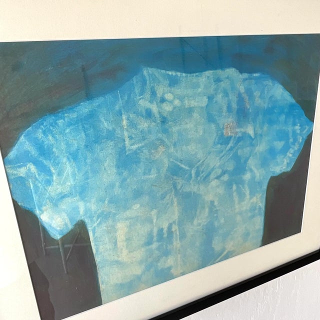 A fabulous vintage Boho original oil painting on paper. A beautiful composition of a shirt in brilliant shade of blue....