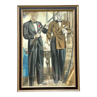 Vintage Framed Gentlemen's Club Illustration For Sale
