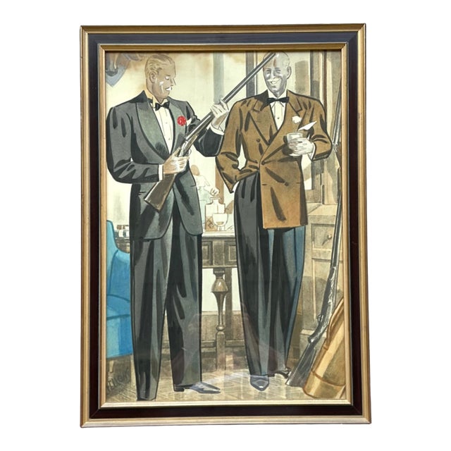 Vintage Framed Gentlemen's Club Illustration For Sale