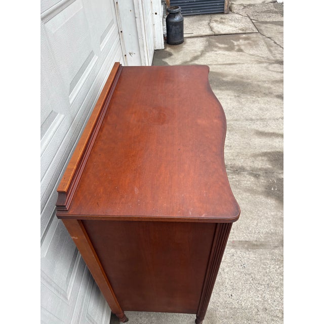Brown Antique Colonial Revival Serpentine Chest of Drawers, 1920s American Cherry & Maple Dresser, Vintage Curved Front Bedroom Furniture, Wood For Sale - Image 8 of 12