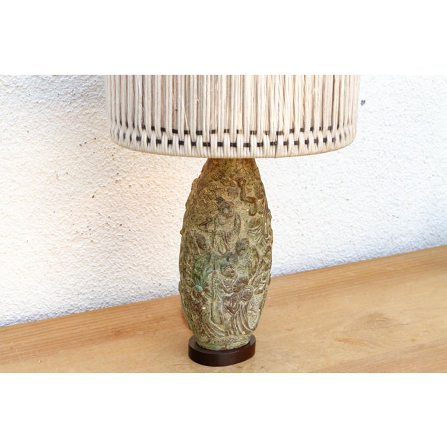 Antique Archaic Verdigris Bronze Lamp For Sale - Image 4 of 9