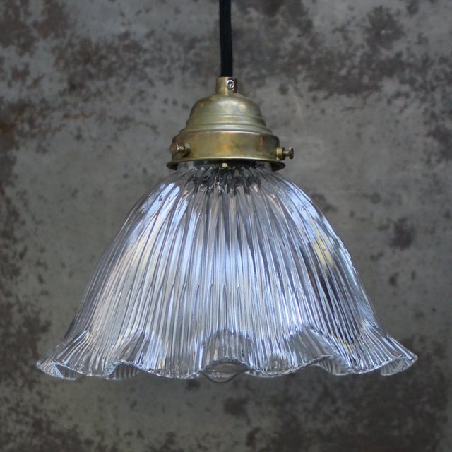 Holophane Vintage French Holophane Clear Pressed Glass Pendant Light For Sale - Image 4 of 7