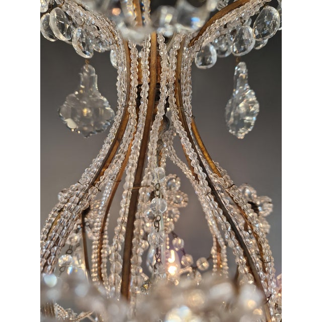 Antique Art Nouveau Flower Candelabrum Crystal Chandelier Brass Ceiling Lustre For Sale - Image 11 of 15