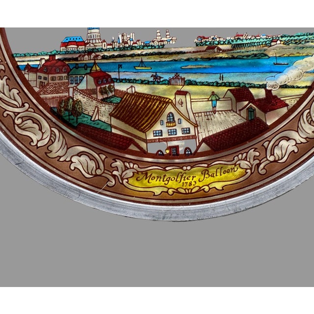 Vintage Stained Glass Scenic Suncatcher Window Historic Montgolfier Balloon 1783 For Sale - Image 6 of 6