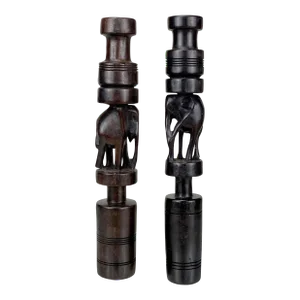 Vintage African Ironwood Tribal Carved Elephant Candlestick Holders - a Pair