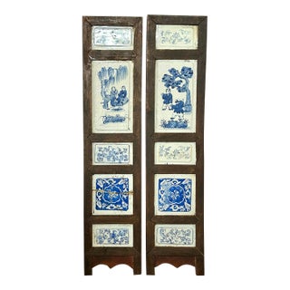 Pair Chinese Framed Tiles Panels For Sale