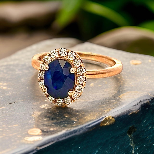 Metal Natural Sapphire Diamond Ring Size 6.5 14k Y Gold 2.84 TCW Certified For Sale - Image 7 of 8
