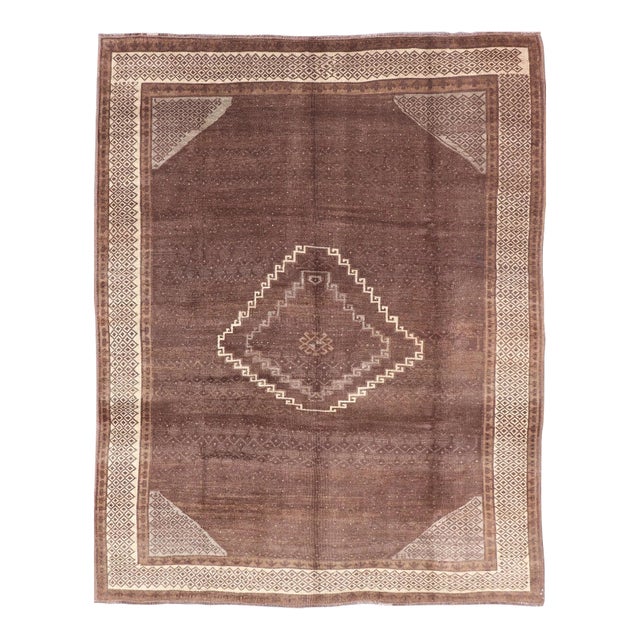 Vintage Turkish Kars Rug With a Modern Design in Shades of Brown and Ivory 7'7" X 10'4" For Sale