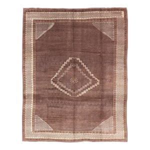 Vintage Turkish Kars Rug With a Modern Design in Shades of Brown and Ivory 7'7" X 10'4"