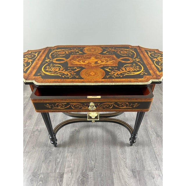 Black 19th Century Napoleon III Writing Table in Marquetry and Gilt Bronze For Sale - Image 8 of 12