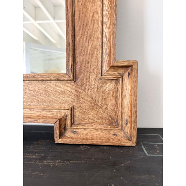 1920s Architectural Oak Wall Mirror with Crossette Corners, France, 1920s For Sale - Image 5 of 11