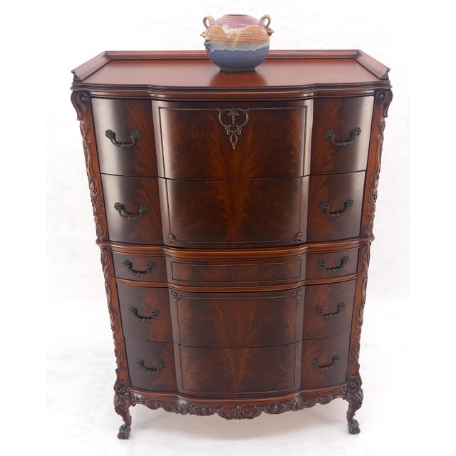 Tall Carved Mahogany Chinese Chippendale Style Bow Front High Chest Dresser For Sale - Image 17 of 18