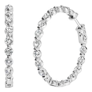 14K White Gold 5.00 Cttw Lab Grown Diamond Inside-Out Hoop Earring For Sale