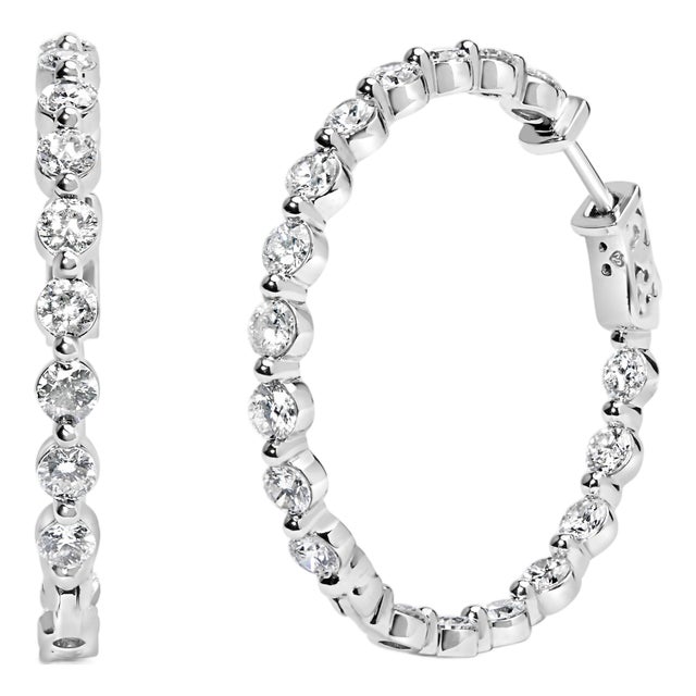 14K White Gold 5.00 Cttw Lab Grown Diamond Inside-Out Hoop Earring For Sale