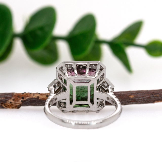 2020s 5.37Ct Watermelon Tourmaline Ring With Natural Diamonds in Solid 14k Gold, Size 6.75 For Sale - Image 5 of 7