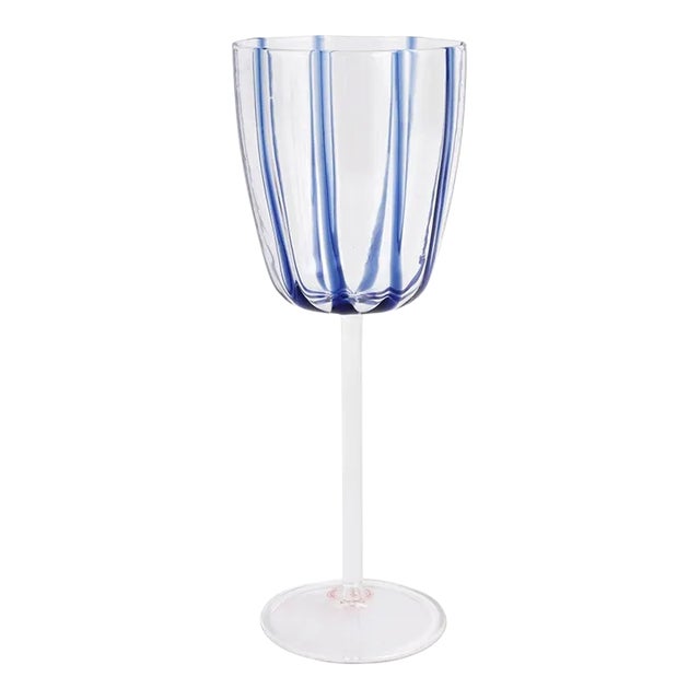 VIETRI Nuovo Stripe Blue Wine Glass For Sale