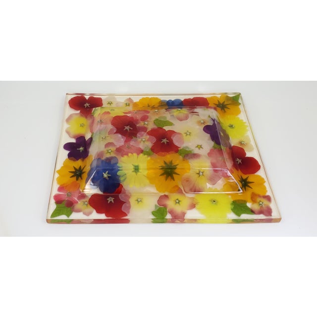 Glass Tray or Bowl Lucite Flowers For Sale - Image 7 of 10