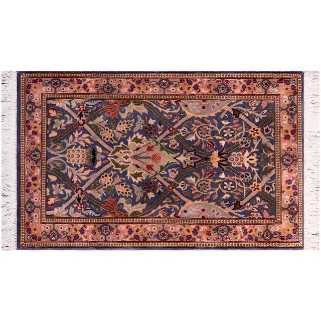 Shabby Chic Pak-Persian Blue/Red Wool Rug - 2'6'' X 4'2'' For Sale - Image 9 of 9