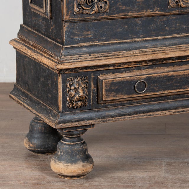 Late 18th Century Swedish Black Painted Oak Armoire With Carved Putti and Lion Heads For Sale - Image 13 of 18