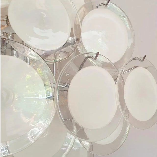 Mid Century Modern Murano White Disc Chandelier 1980s For Sale - Image 10 of 11