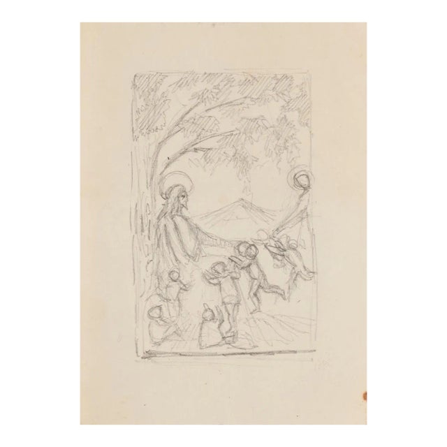 Sacred Scene - Original Pencil Drawing - 20th Century 20th Century For Sale