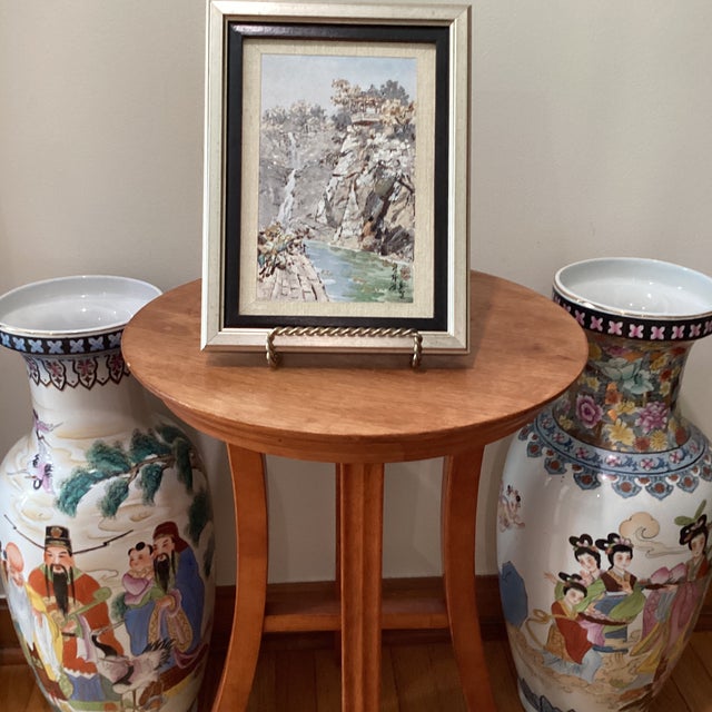 Mid 20th Century Asian Style Art Peace Painting With Mosaic Mother Pearls, Signed Framed For Sale - Image 11 of 12