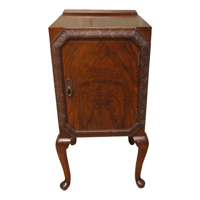 Art Deco Walnut Bedside Cabinet on Cabriole Legs, 1900 For Sale