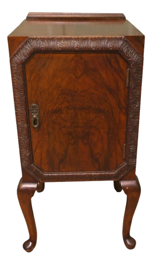 Art Deco Walnut Bedside Cabinet on Cabriole Legs, 1900