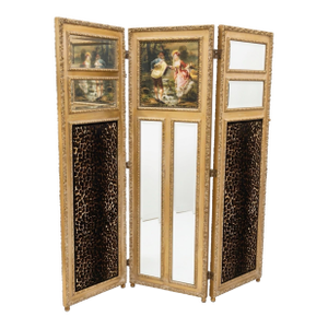 Vintage French Louis XV Style Leopard Print Three-Panel Screen in Gold Leaf Room Divider