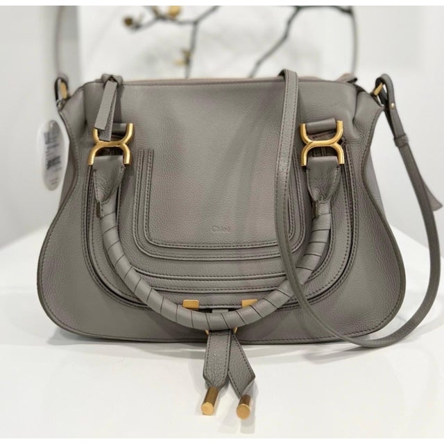 Chloé Women's Gray Marcie Small Double Carry Foldover Tote Bag, Brand New For Sale - Image 10 of 18