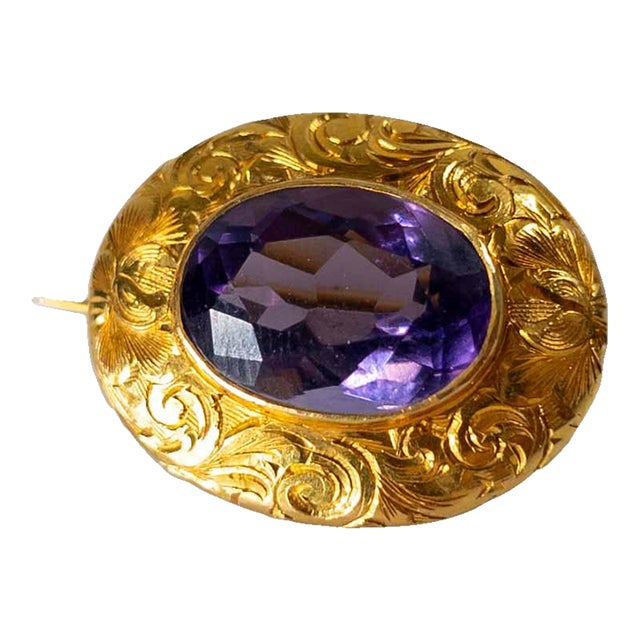 19th Century American Victorian 14k Gold Pin With Amethyst Stone For Sale