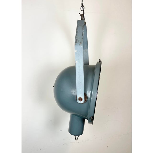 Industrial Grey Enamel Factory Spotlight Hanging Light with Glass Cover, 1950s For Sale - Image 4 of 18